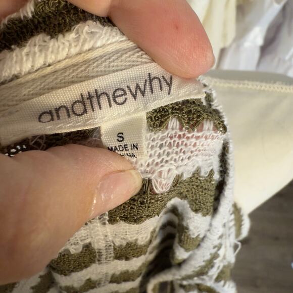 And the Why Women's Size S Green and White Striped Pullover Sweater #3439 - Picture 6 of 8